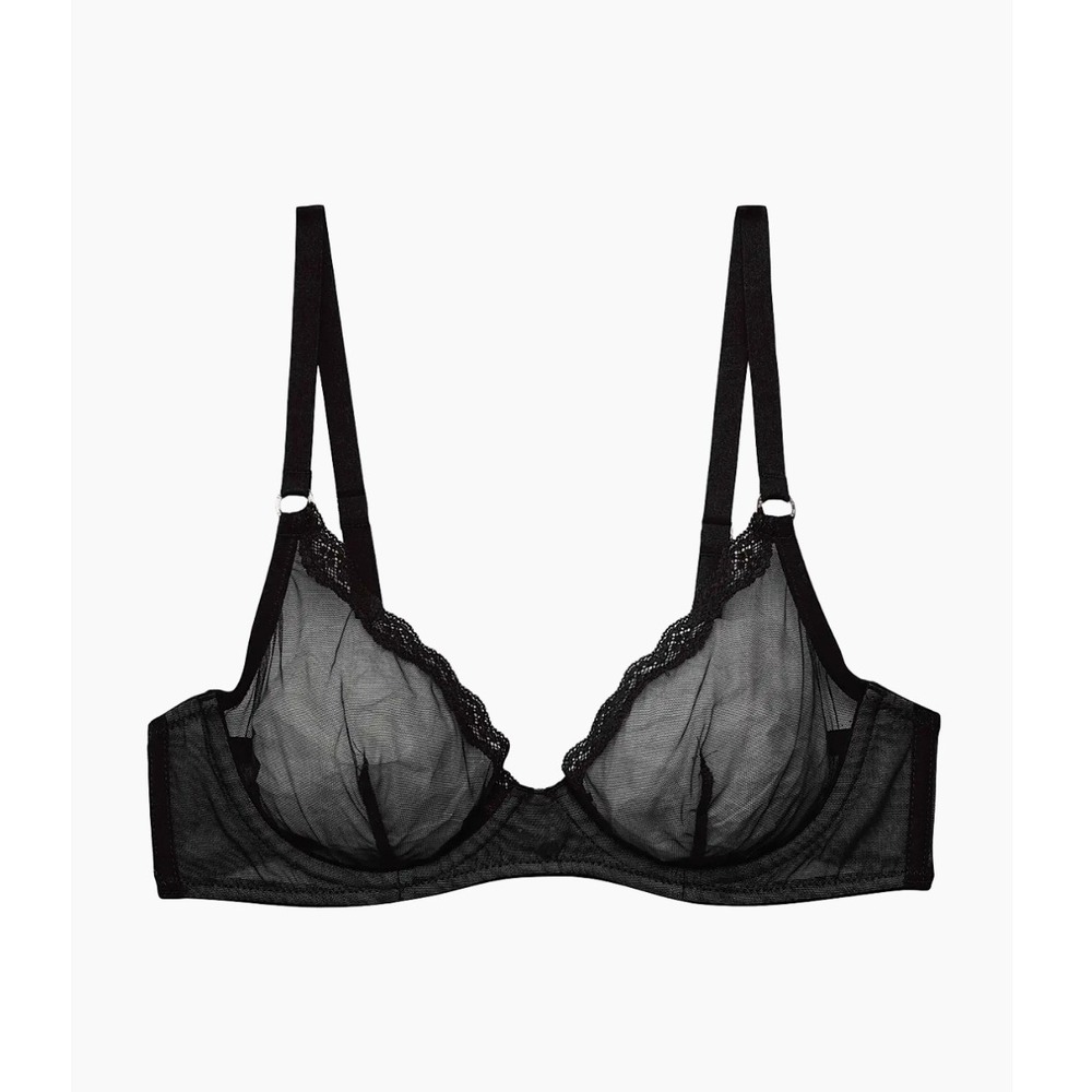 Fleur du Mal Sheer Tulle Demi Bra Black‎ Sheer Mesh Unlined Lingerie